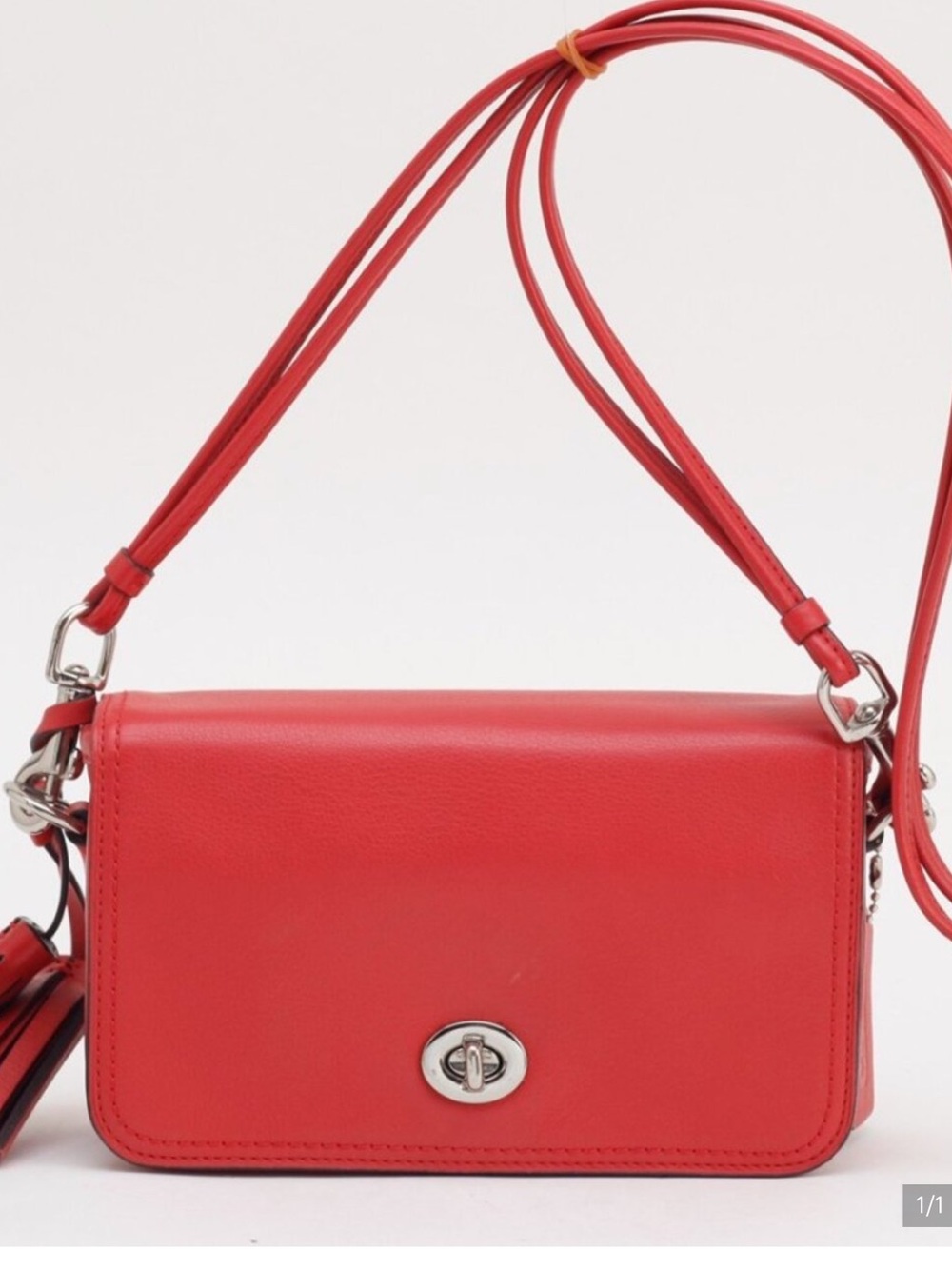 Coach Coral Red Leather Turn-Lock Crossbody Bag